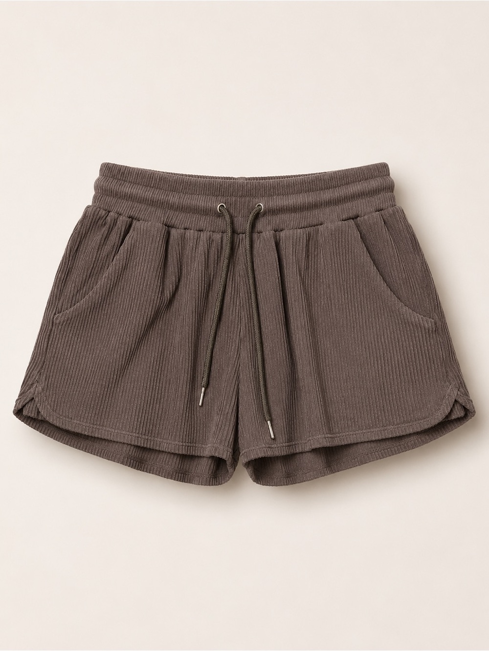Jed North Ribbed Drawstring Athletic Shorts - Taupe Brown